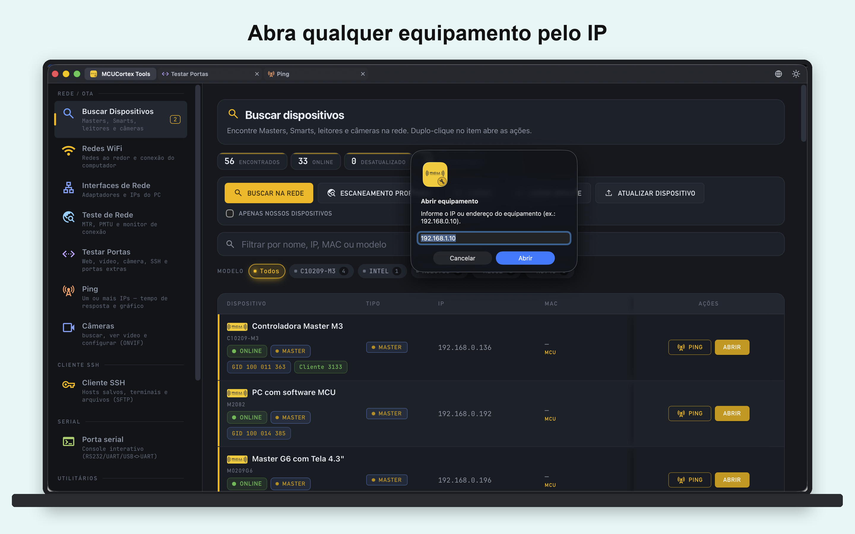 MCU Cortex Tools: abrir equipamento por IP